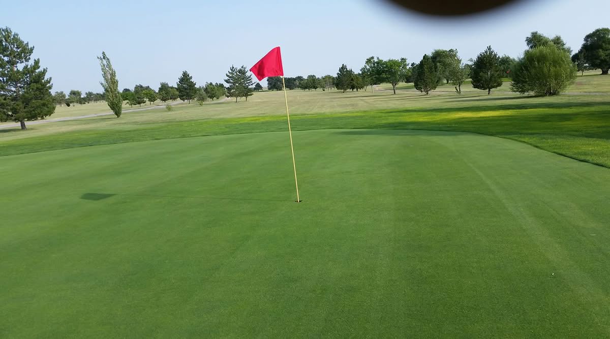Red flag on golf course green